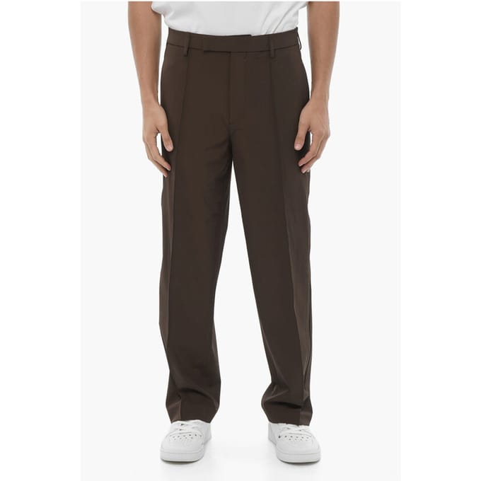 Rechte, slim fit pintuck-broek in bruin