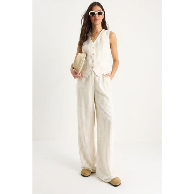Gestreepte V-hals Lange Co-ord Set met Knopsluiting