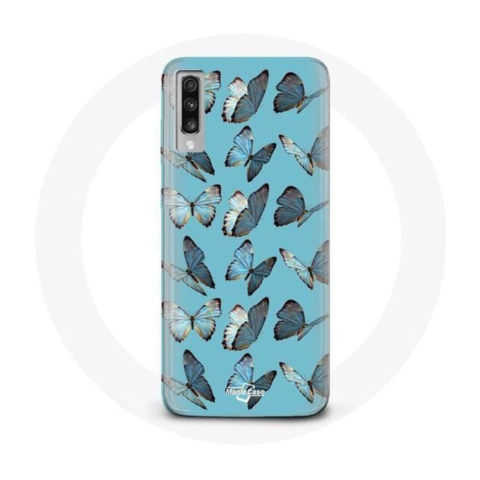 Samsung Galaxy A70 Hoesje Vlinders Blauwe Achtergrond blauw
