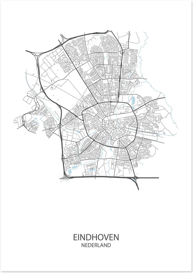 De Lange Koe Poster - Eindhoven Plattegrond - 42 X 29.7 Cm - Wit