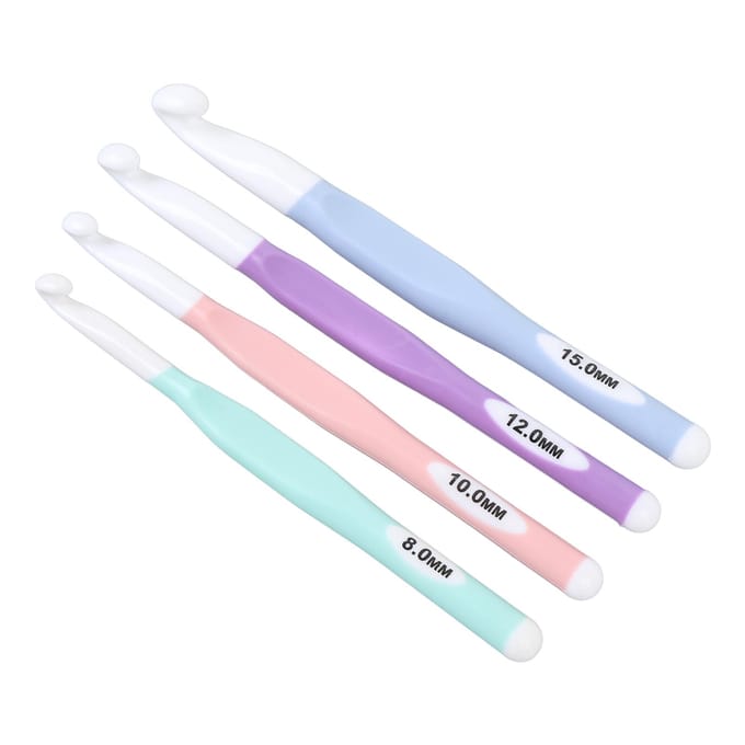 4 stuks Haaknaaldset 8mm 10mm 12mm 15mm ABS TPR Ergonomische Handgreep Haaknaalden voor Tapijt Vloerkleed white
