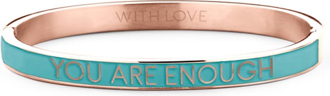 Key Moments 8KM-BC0022 Stalen Bangle met Tekst - You Are Enough - One-size - Rosékleurig / Blauw