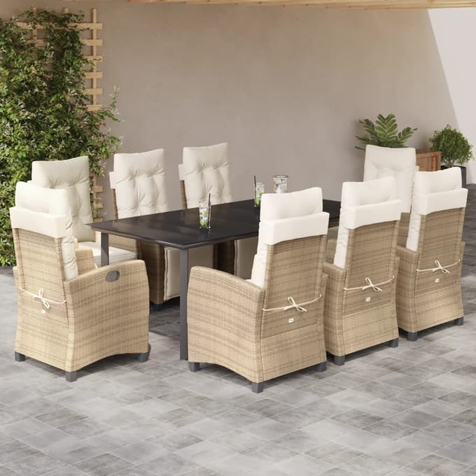 vidaXL - 9-delige - Tuinset - met - kussens - poly - rattan - beige