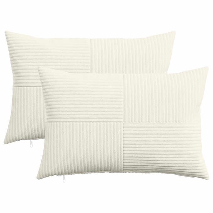 vidaXL - Kussensloop - 2 - pcs - ALMELO - Crèmekleurig - 50 - x - 75 - cm - corduroy