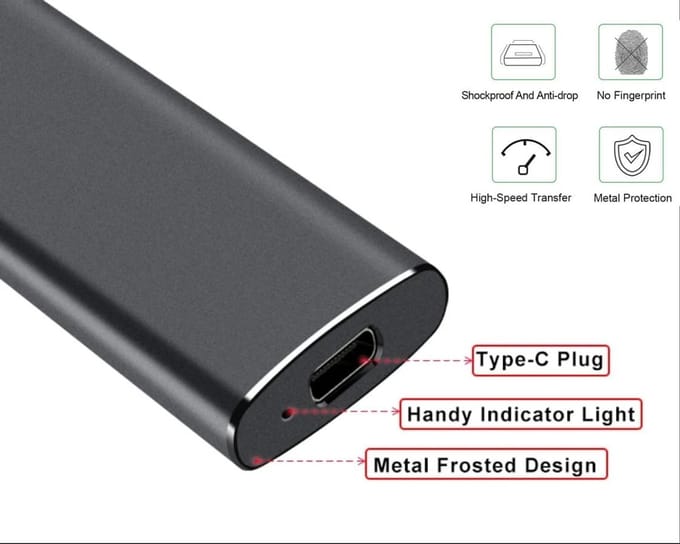 Externe Harde Schijf - Draagbare SSD - Snelle Data Opslag - Schokbestendig Ontwerp - 2TB Opslag - Goud