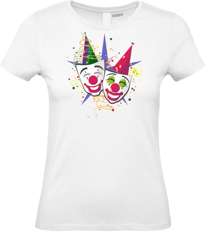 Dames T-shirt Carnaval Masker | Carnaval | Carnavalskleding Dames Heren | Wit | maat S