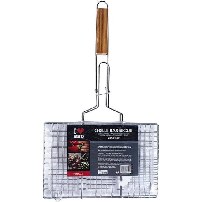 Grillrooster - KALANKA - Ref. 001088 - 34x22 cm - 3 vakken - Handvatten van acacia