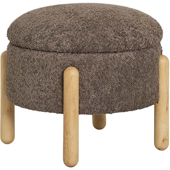 House Collection Bouclé Poef + Opbergbox Stellan Bruin