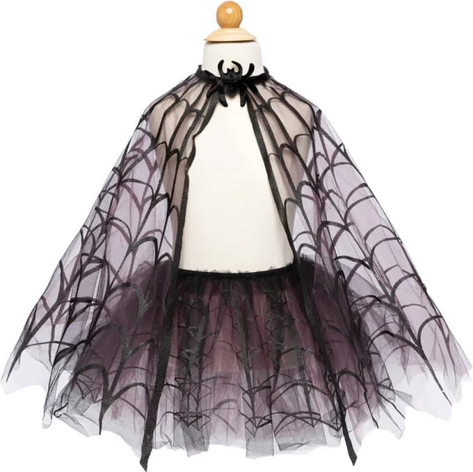 Great Pretenders Verkleedkledij Spinnenweb Cape met tutu - 4-6 jaar - Zwart