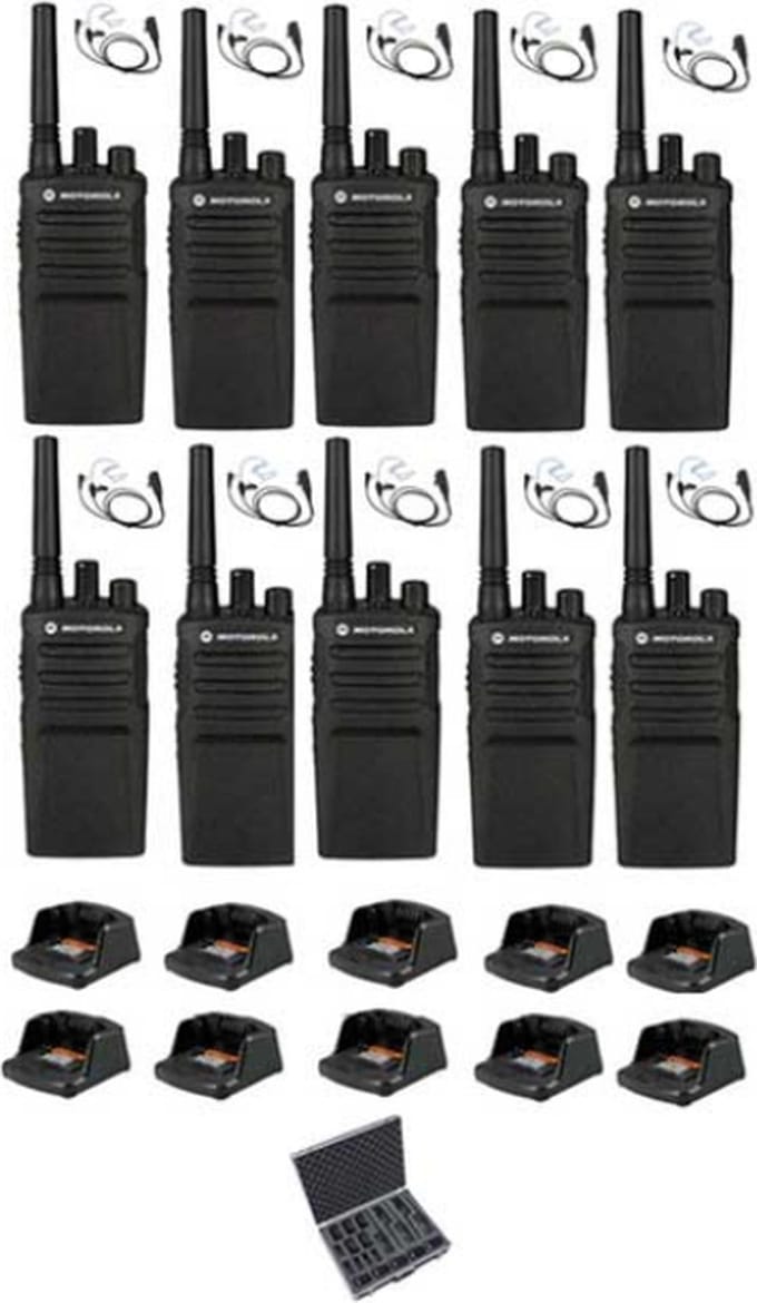 Set van 10 Motorola XT420 UHF met beveiliging oortje M1 2-Pins laders en koffer