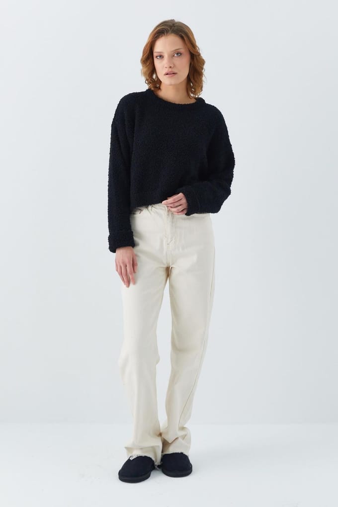 Pluche Textuur Crop Trui