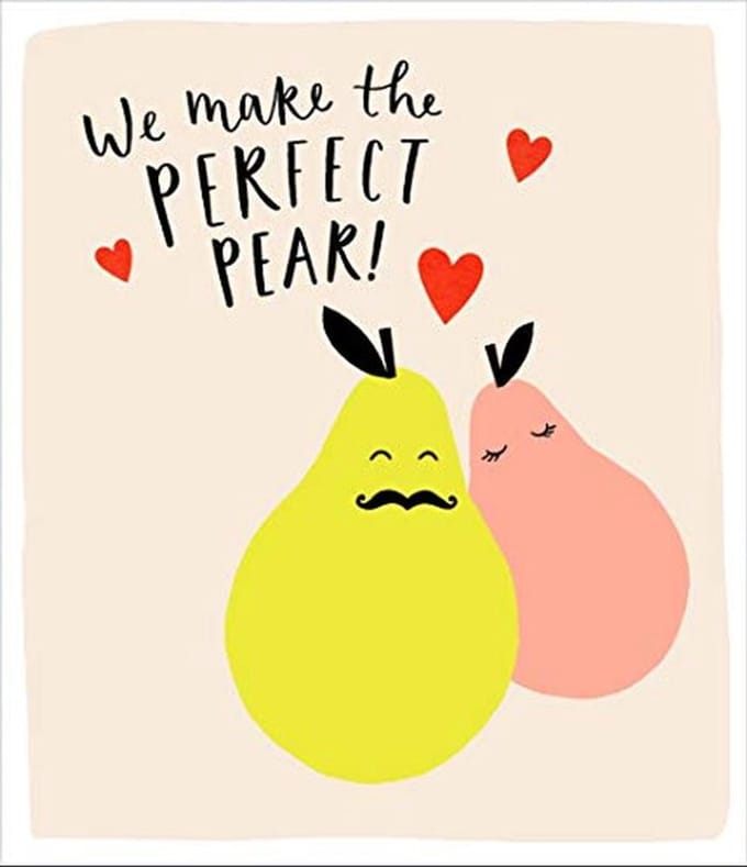 Grappige Valentijnsdag kaart met een schattig fruitdesign