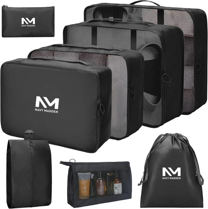 Navy Madden Packing Cubes 8-delig - Koffer Organizer Set - Bagage Organizers - Zwart