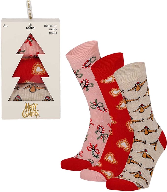 Apollo Dames Kerstsokken Giftbox 3-Pack Kerstversiering - Maat 36/41