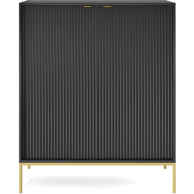 Selsey Vellore - Hoge ladekast - zwart met gecanneleerde fronten en goudkleurig frame