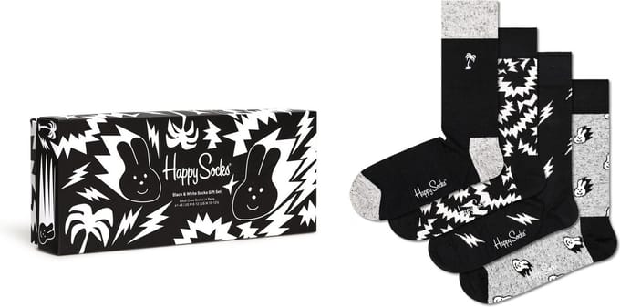 Happy Socks Black & White Socks Gift Set (4-pack) - altijd goed - zwart met wit - Unisex - Maat: 36 - 40
