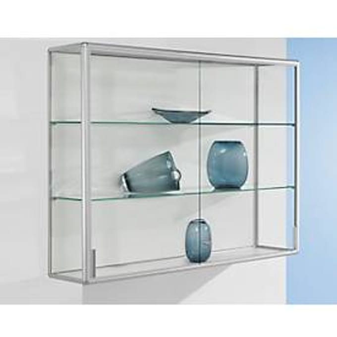Wandvitrinekast, 1220 x 300 x 1020 mm, zilver