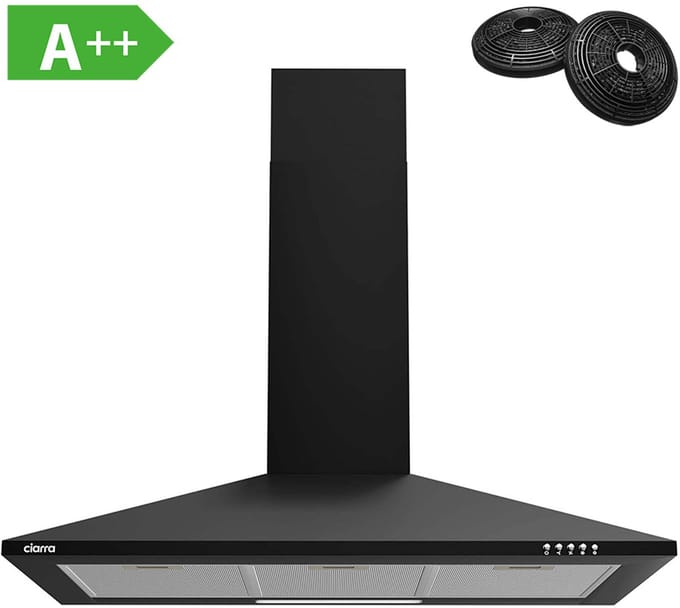 CIARRA CBCB9201 - 90cm Afzuigkap Zwart - inclusief set koolstoffilters – 370m3 - energieklasse A++ - DC motor
