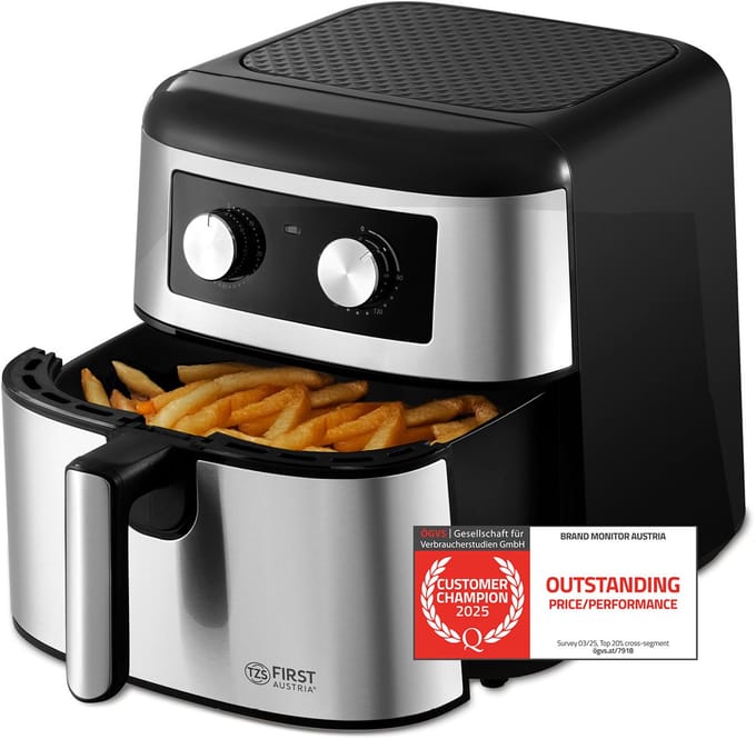 TZS First Austria Airfryer - Heteluchtfriteuse - 8L - 1700W - 80ºC tot 200ºC - Zwart