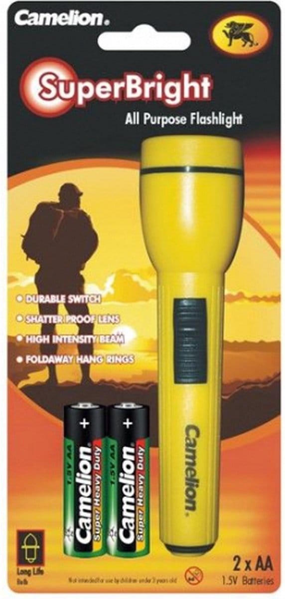 Camelion Superbright kinder zaklamp - 15 cm - geel - inclusief batterijen - flashlight
