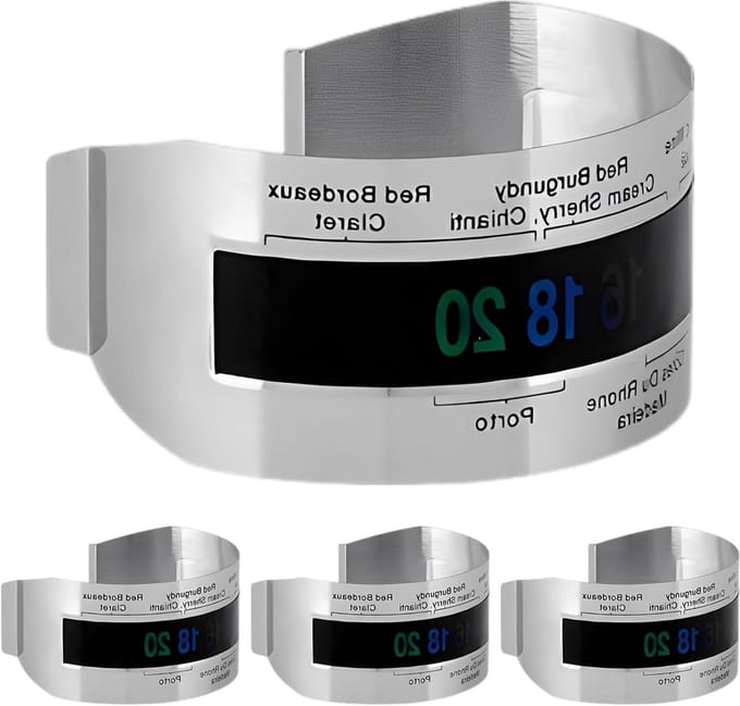 Wijnthermometer armband - Digitale drankmeter - Perfecte temperatuur - Directe aflezing - 4 stuks - Zilver