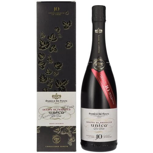 Andrea Da Ponte Grappa da Prosecco Unica Da Ponte 10 Anni 40% Vol. 0,7l in geschenkverpakking