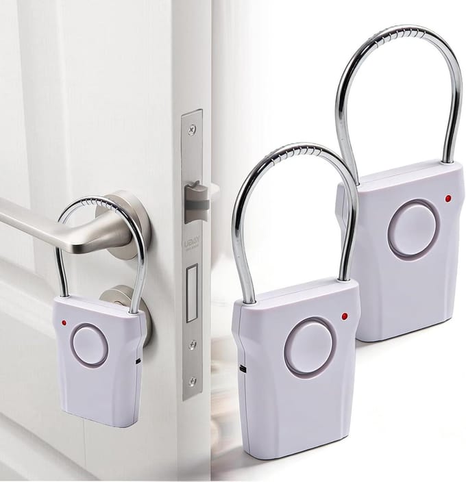 Deurklink Alarm - Deuralarm Raamalarm - Extra Beveiliging - 120 dB Geluidssignaal - 3 AAA Batterijen - Wit