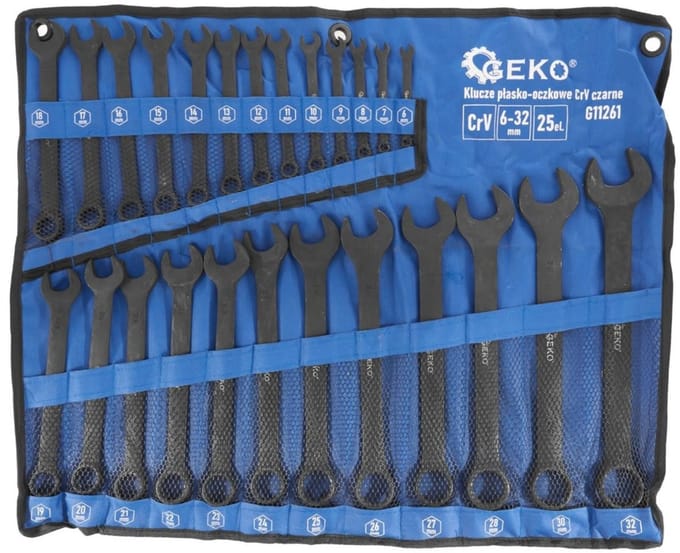 GEKO Set steeksleutels - elliptisch ontwerp - 25-delig - 6-32 mm - zwart antikroosief