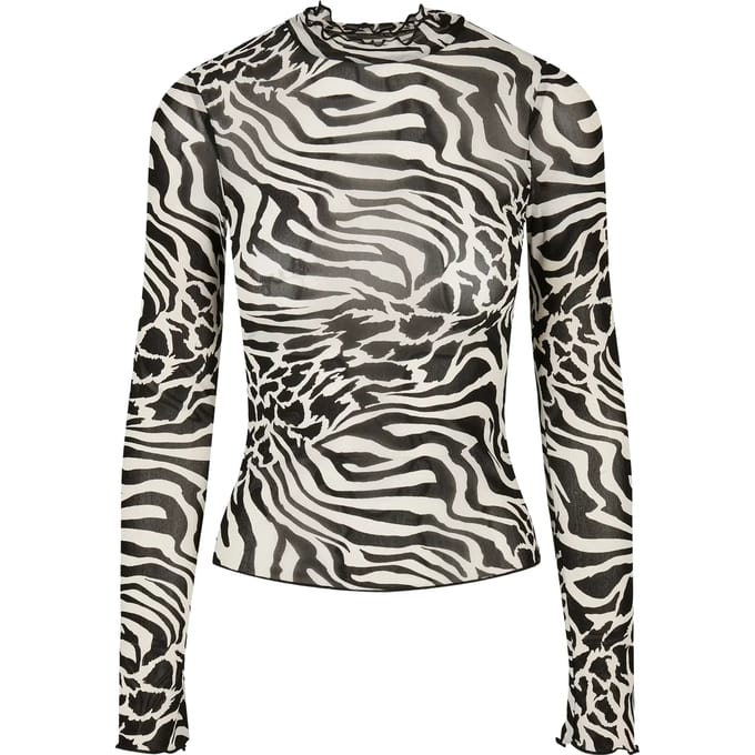 Urban Classics - AOP Mesh Turtleneck Longsleeve top - L - Wit/Zwart