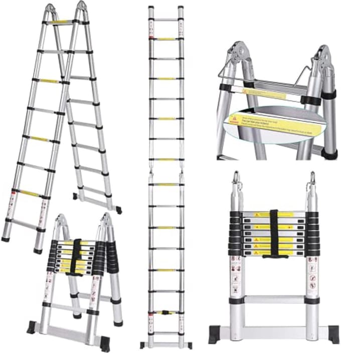Telescopische Ladder - Uitschuifbare Ladder - Werk Op Hoogte - Stevige Aluminium Constructie - 5 Meter - Zilver