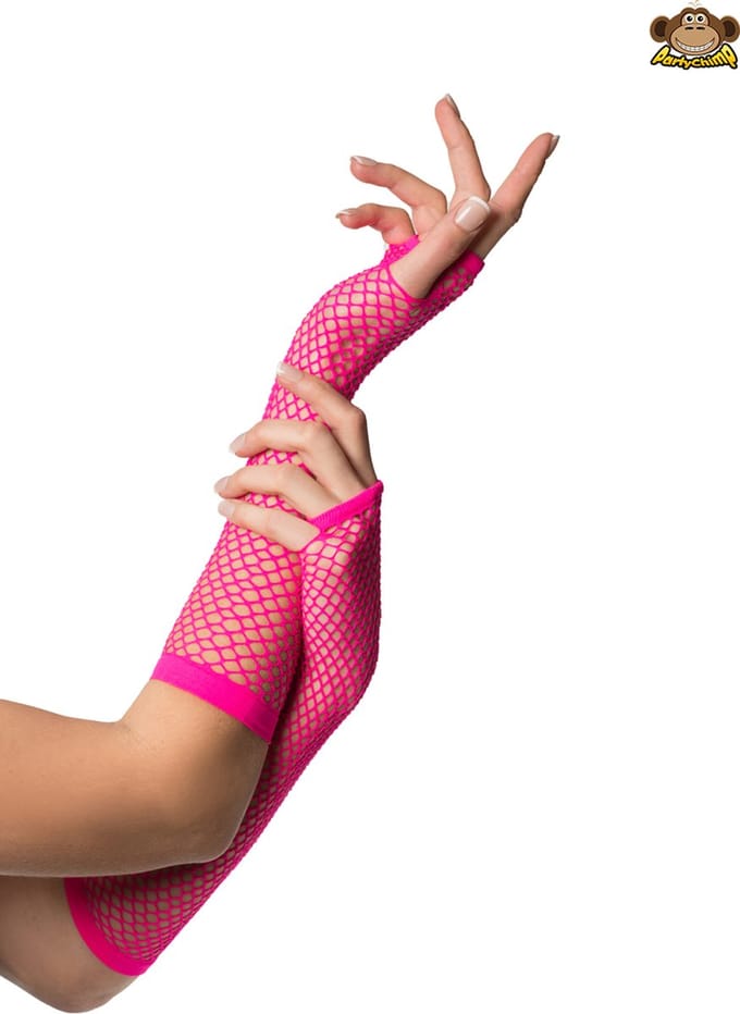 Partychimp Nethandschoenen Vingerloos Lang Dames Elastaan - Neon Pink