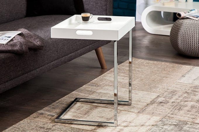 Design bijzettafel dienbladtafel wit chroom 40cm