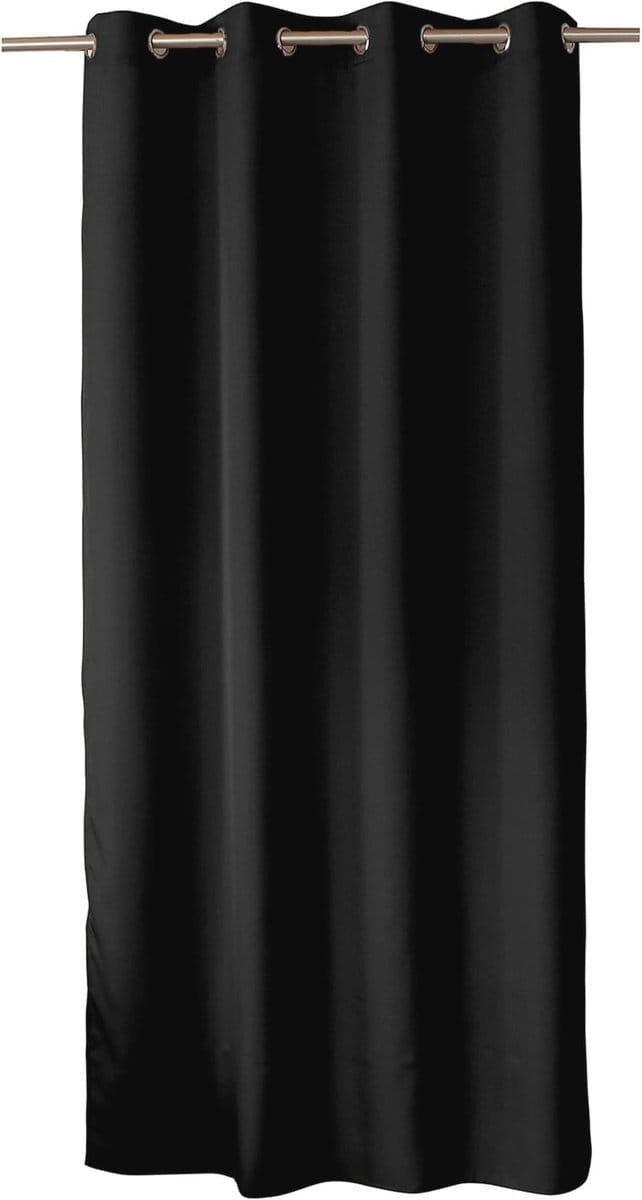 Gordijn met 8 Ringen van Verchroomd Metaal - Polyester 140 x 240 cm - Wasbaar - Zwart