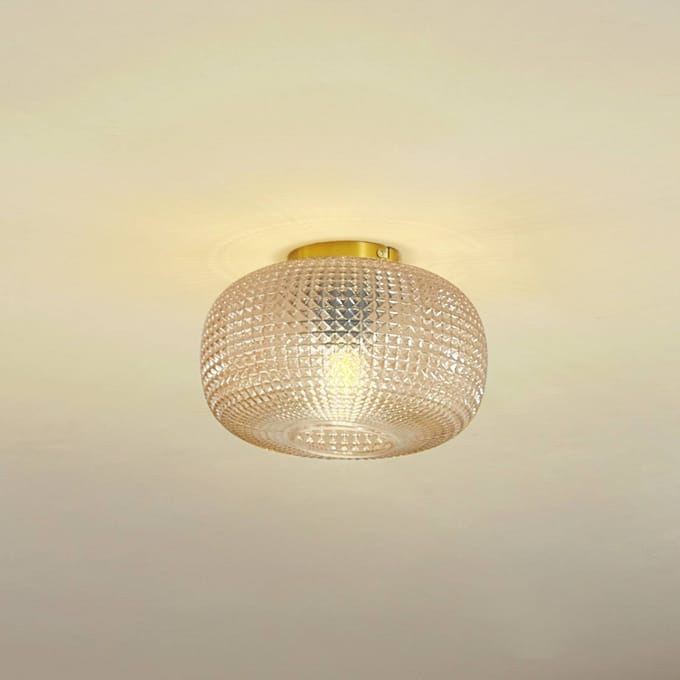 Lindby - plafondlamp - 1licht - Glas, ijzer - H: 17.3 cm - E27 - amber, messing