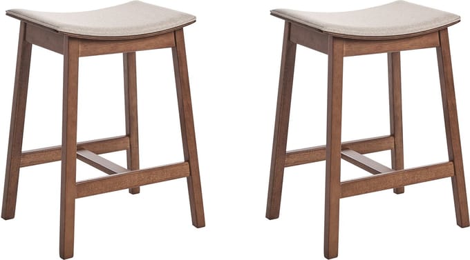 DIXON - Barkruk set van 2 - Donkerhout/Beige - Rubberhout