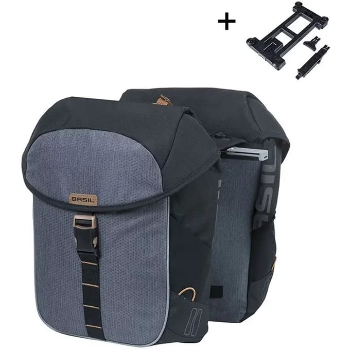 Basil Miles dubbele fietstas MIK, 34L, black slate - polyester - waterdicht - reflectiedetails -
