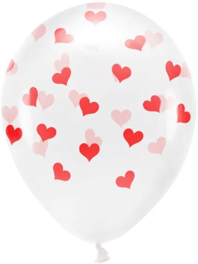 PartyDeco - Eco Ballonnen 33 cm - Crystal Clear rode harten - 6 stuks
