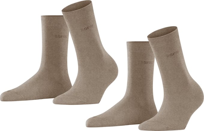 Esprit Uni 2-Pack eenkleurig katoen multipack sokken dames bruin - maat 39-42