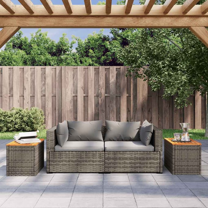 vidaXL - Tuinbijzettafels - 2 - st - 55x34x37 - cm - poly - rattan - en - hout - grijs