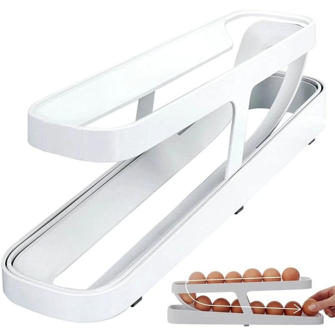 Automatisch Scrollend Eierrek Houder Opbergdoos Eiermand Container Organizers Rol-down Koelkast Eierdispenser Voor Keuken 2-tier wit