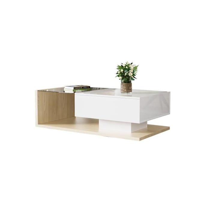 Table basse - MUVOE - Rectangulaire - Blanc brillant - Bois - LED multicolore blanc