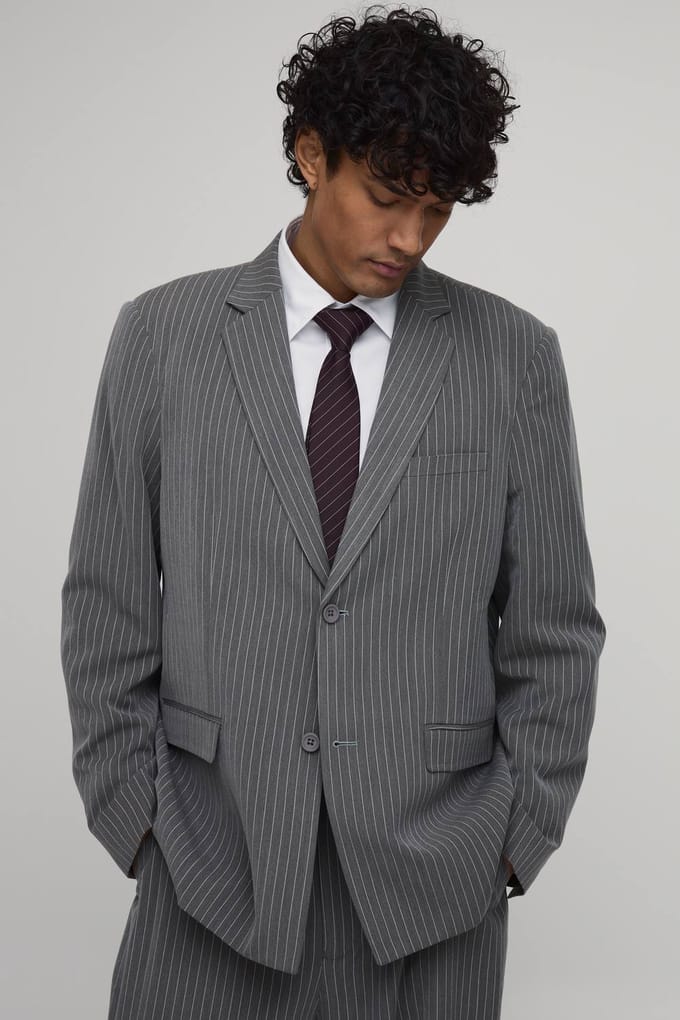 Krijtstreep Oversized Blazer | Grey | Size 42