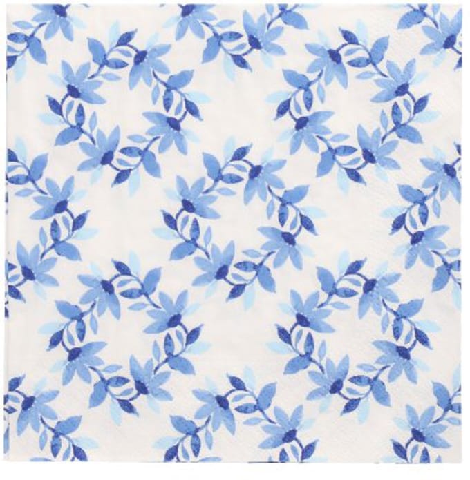 10x 20 Servetten 3-laags 1/4 vouw 33 cm x 33 cm Blue Wreaths