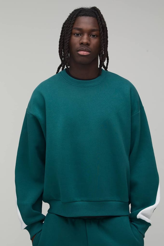 Oversized Boxy Gecertificeerd Slogan Gepaneld Sweatshirt Trainingspak | Teal | Size Medium
