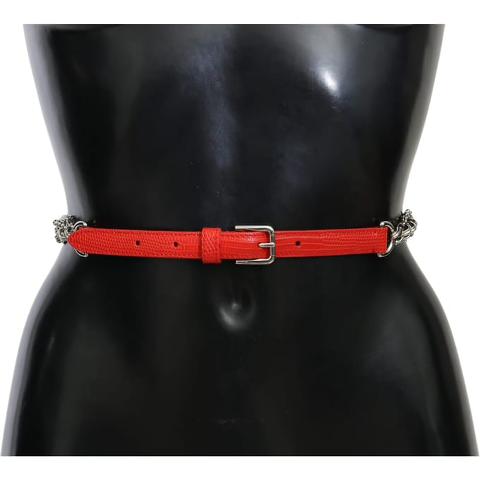 Dolce & Gabbana Vrouwen Rood Leer Rozen Bloemig Zilver Taille Riem