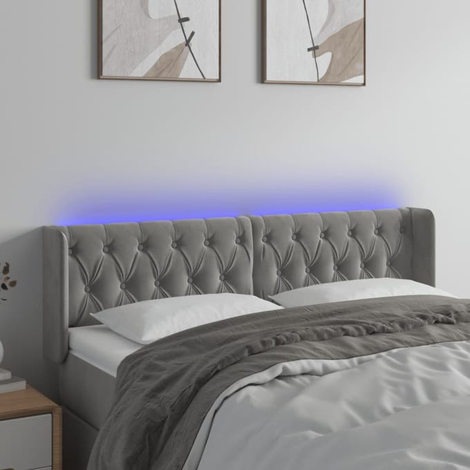vidaXL - Hoofdbord - LED - 147x16x78/88 - cm - fluweel - lichtgrijs