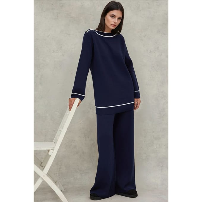 Knopen Gedetailleerde Trui & Wijde Pantalon Co-ord Set