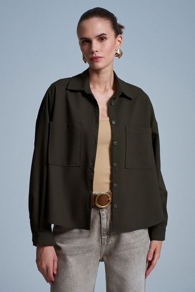 Overmatige Crepe Knoopsluiting Shirt