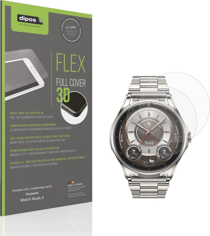 dipos FLEX – 2x Matte Screenprotector geschikt voor Huawei Watch Buds 2 | Volledige Schermbescherming | Case-Friendly