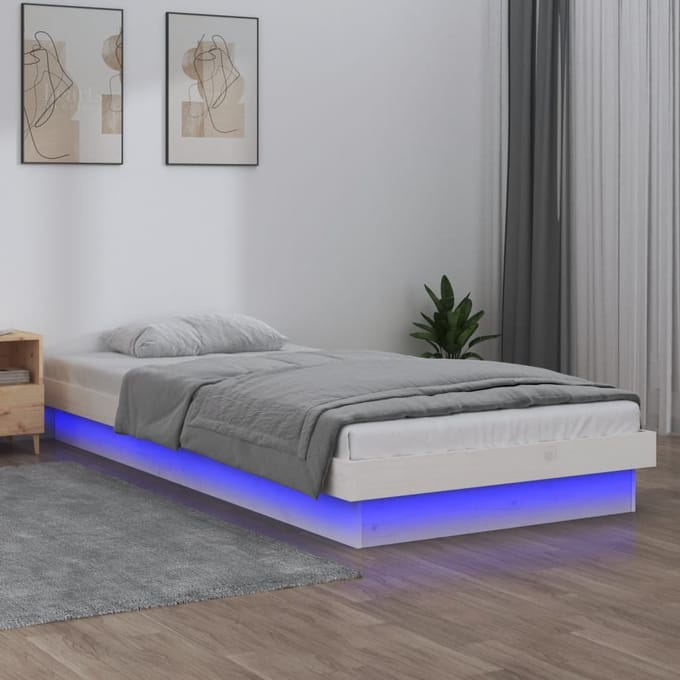 vidaXL - Bedframe - LED - massief - hout - wit - 90x190 - cm